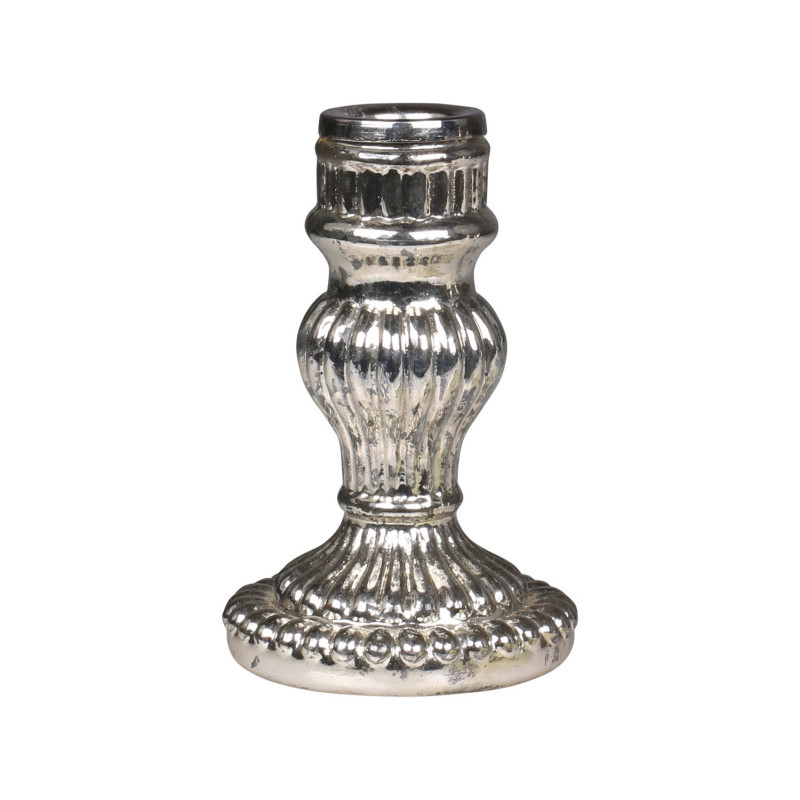 Stříbrný antik skleněný svícen Mercury - Ø 7*11,5 cm