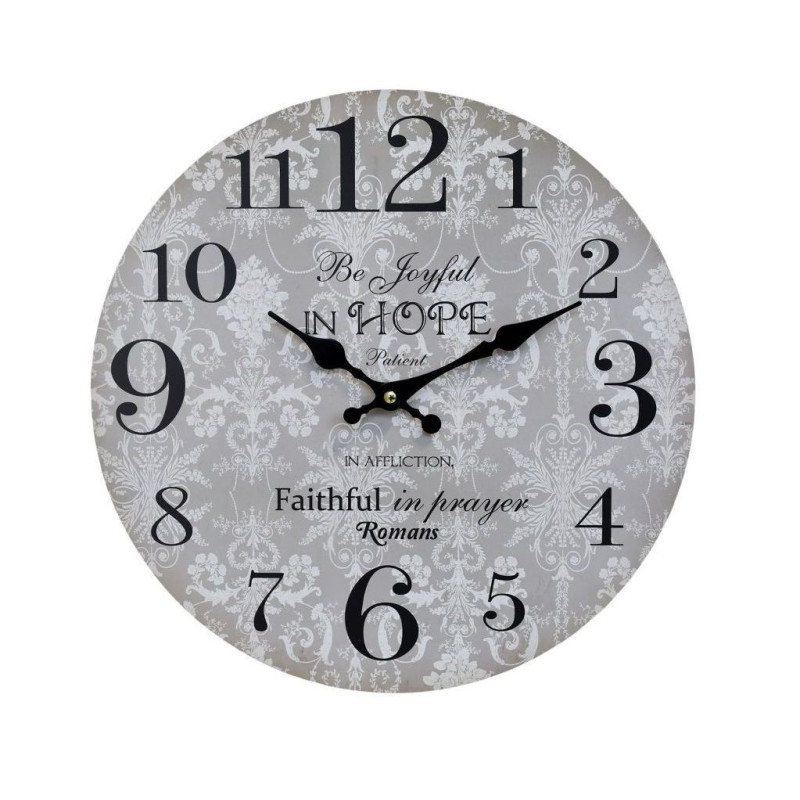 Šedé nástěnné hodiny Be Joyful in Hope – Ø 34 cm/ 1*AA