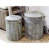 2ks kulatý plechový zinkový antik kbelík s víkem Planters - Ø 36*49/ Ø 30*44 cm