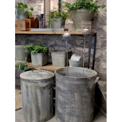 2ks kulatý plechový zinkový antik kbelík s víkem Planters - Ø 36*49/ Ø 30*44 cm
