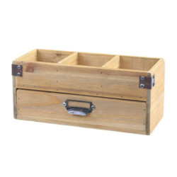 Přírodní dřevěný úložný box se 3mi přihrádkami a zásuvkou Gila - 30*13*13 cm