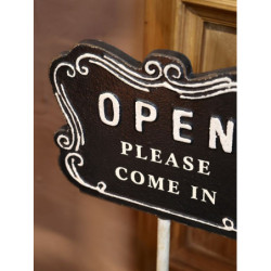 Černo-béžová antik litinová cedule Open/ Closed na noze – 25*15*70 cm
