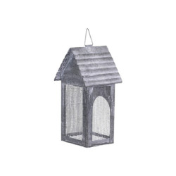 Šedá plechová antik lucerna domeček Candle house - 11*10*23 cm