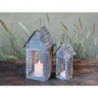 Šedá plechová antik lucerna domeček Candle house - 11*10*23 cm
