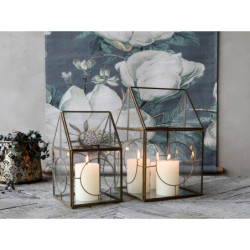 Bronzová antik kovová lucerna Candle house - 15*15*25cm
