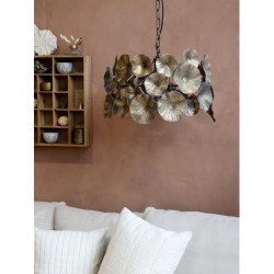 Mosazný antik kovový lustr s květy Vilolé - 51*33 cm/ E27/ 40W