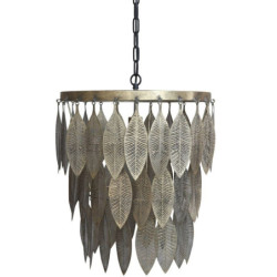 Mosazný antik kovový lustr s listy Vilolé - 47*59 cm/ E27/ 40W