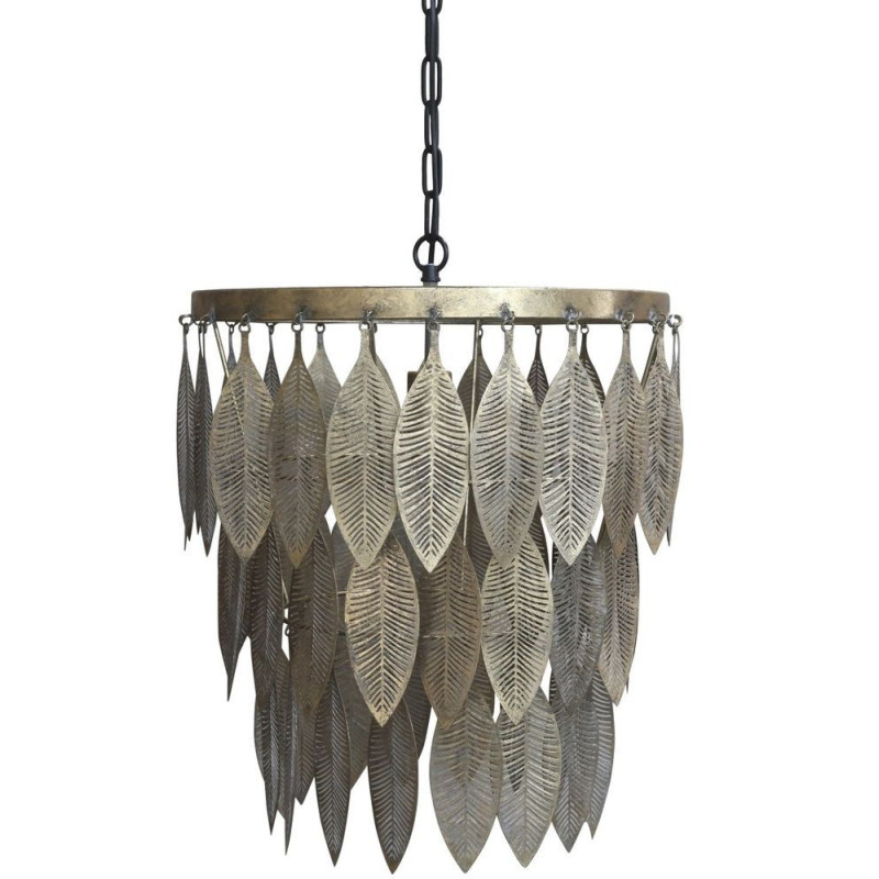 Mosazný antik kovový lustr s listy Vilolé - 47*59 cm/ E27/ 40W