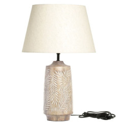 Stolní lampa s dřevěnou základnou a lněným stínidlem Pipp - 37*57 cm/ E27