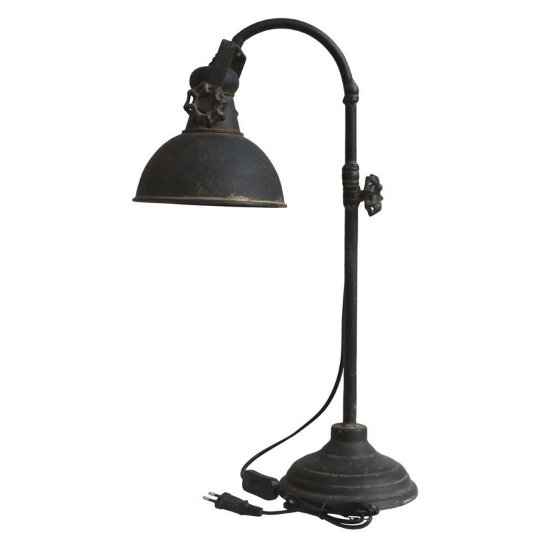 Černá antik kovová stolní lampa s patinou Factory - 53 cm / E14