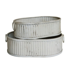 2ks krémový antik plechový obal na květináč Planters - 63*40*18/ 55*35*16 cm