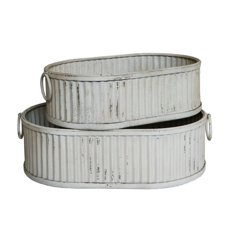 2ks krémový antik plechový obal na květináč Planters - 63*40*18/ 55*35*16 cm