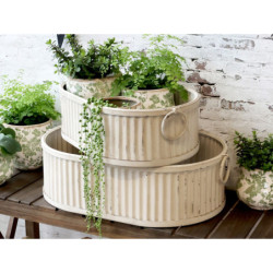 2ks krémový antik plechový obal na květináč Planters - 63*40*18/ 55*35*16 cm