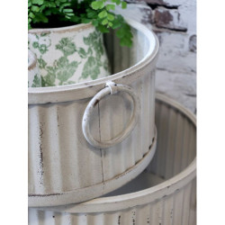 2ks krémový antik plechový obal na květináč Planters - 63*40*18/ 55*35*16 cm