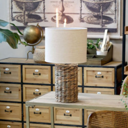 Stolní lampa s pletenou základnou a lněným stínidlem Pipp - 26*50 cm/ E27
