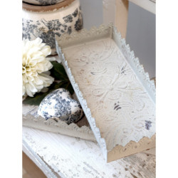 Set 3ks krémový antik kovový podnos s patinou Flowre - 40*18*5cm