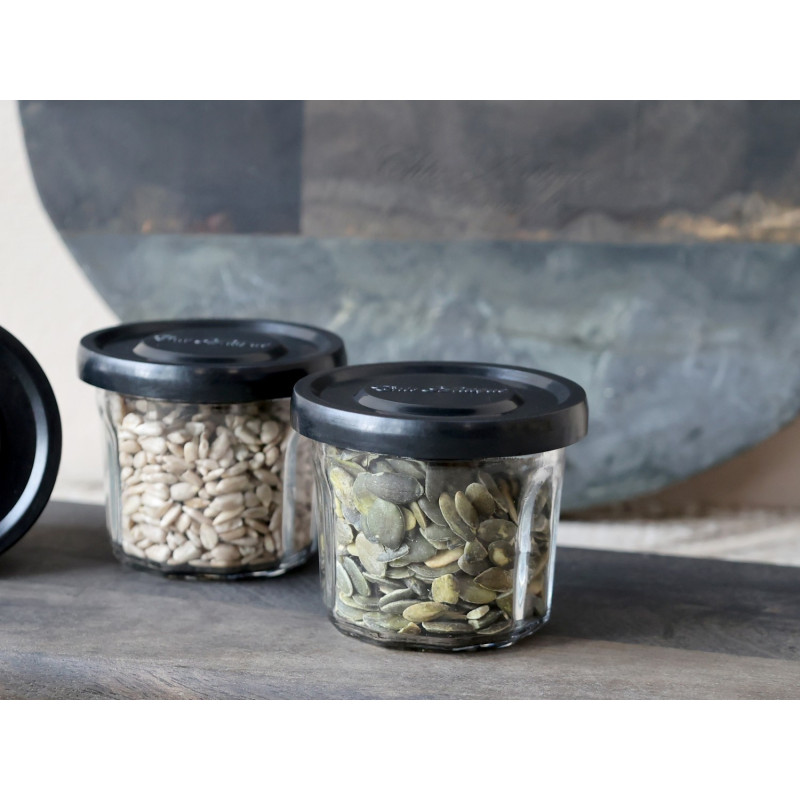 Skleněná dóza s černým víčkem French Jam - Ø 7,5*5,5 cm