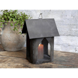 Granitový antik kovový závěsný domek na svíčku - 16*18*25 cm