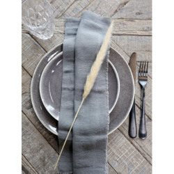 Set 4ks šedý lněný ubrousek s roztřepenými okraji - 40*40cm