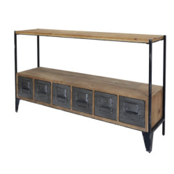 Hnědý dřevěný konzolový stůl s kovovými boxy Branno - 133*32*77 cm