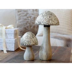 Přírodní dřevěná dekorace houba se třpytkami Mushroom - Ø 8*15 cm