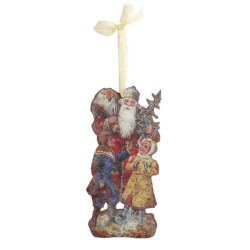 Vánoční kovová závěsná dekorace Santa Vintage - 15*30 cm
