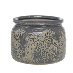 Opálový antik keramický obal na květináč s listy Antibes L - Ø 20*15 cm
