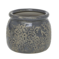 Opálový antik keramický obal na květináč s listy Antibes M - Ø 15*13 cm