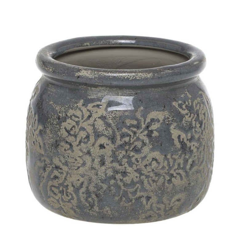 Opálový antik keramický obal na květináč s listy Antibes M - Ø 15*13 cm