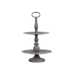 Šedý antik kovový 2-patrový etažér Lace edge - Ø 27*42 cm
