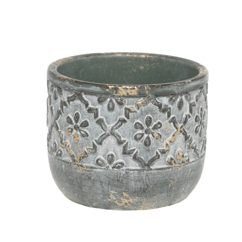 Opálový antik cementový obal na květináč s květy Narbonne S - Ø 13*10 cm