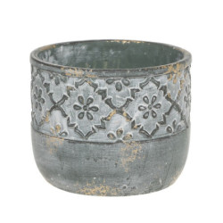 Opálový antik cementový obal na květináč s květy Narbonne L - Ø 17*14 cm