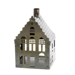 Mosazný antik kovový domek na svíčku Canie - 7*7*12 cm