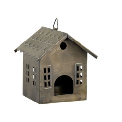 Mosazný antik kovový závěsný domek na svíčku Canie - 14*14*15 cm