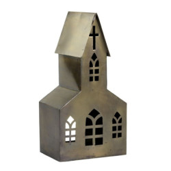 Mosazný antik kovový domek kostel na svíčku Canie - 18*12*35 cm
