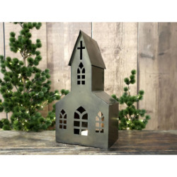 Mosazný antik kovový domek kostel na svíčku Canie - 18*12*35 cm