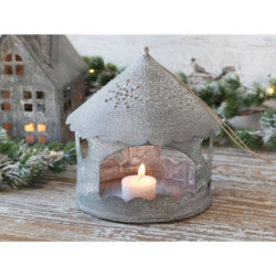 Zinkový antik kovový závěsný domek na svíčku Canie - 16*16 cm