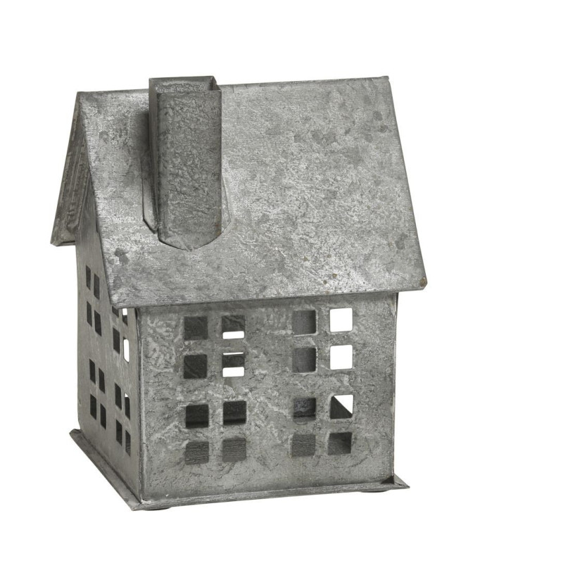 Zinkový antik kovový domek na svíčku Canie - 11*13*17 cm