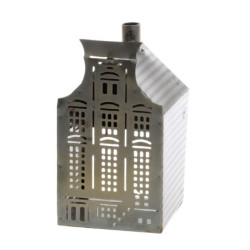 Mosazný antik kovový domek na svíčku Canie - 6*6*13 cm