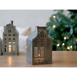 Mosazný antik kovový domek na svíčku Canie - 6*6*13 cm