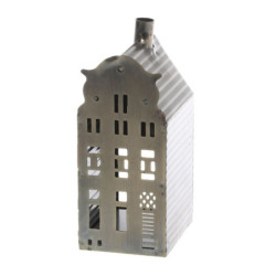 Mosazný antik kovový domek na svíčku Canie - 7*7*10 cm