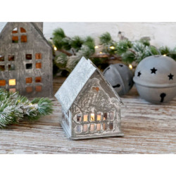 Zinkový antik kovový závěsný domek na svíčku Canie - 8*8*10 cm