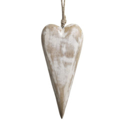 Krémové antik dřevěné závěsné srdce z mangového dřeva - 8*2*22 cm