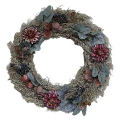 Podzimní dekorativní věnec s trávou a květy Fleuria - Ø 46*8 cm