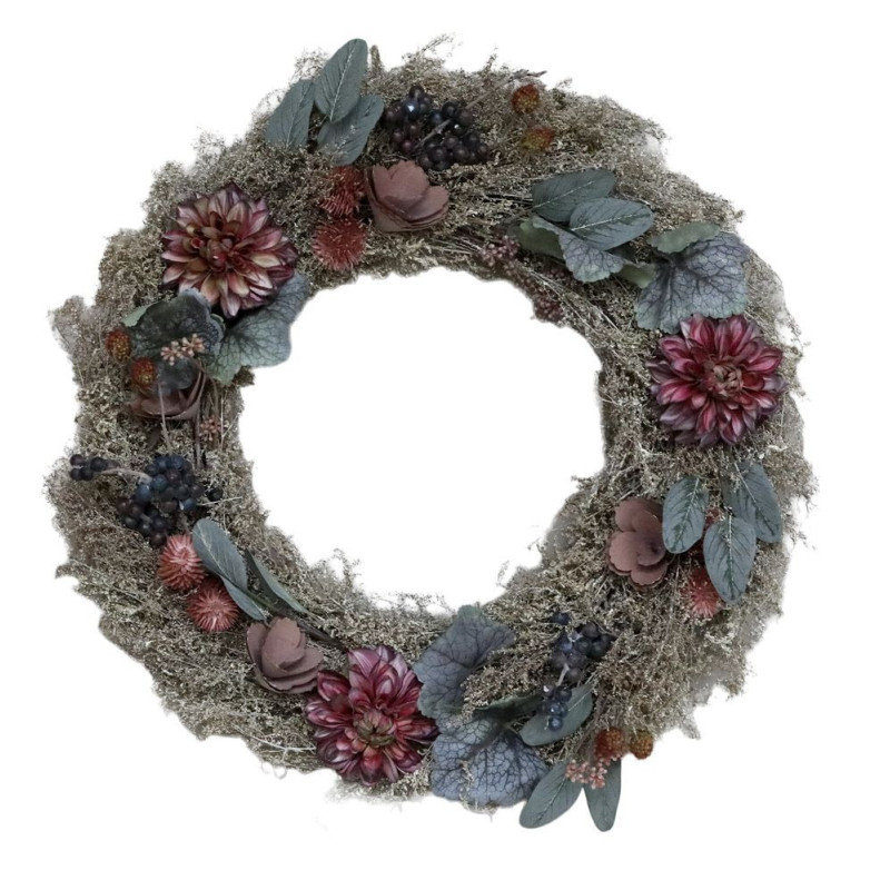 Podzimní dekorativní věnec s trávou a květy Fleuria - Ø 46*8 cm