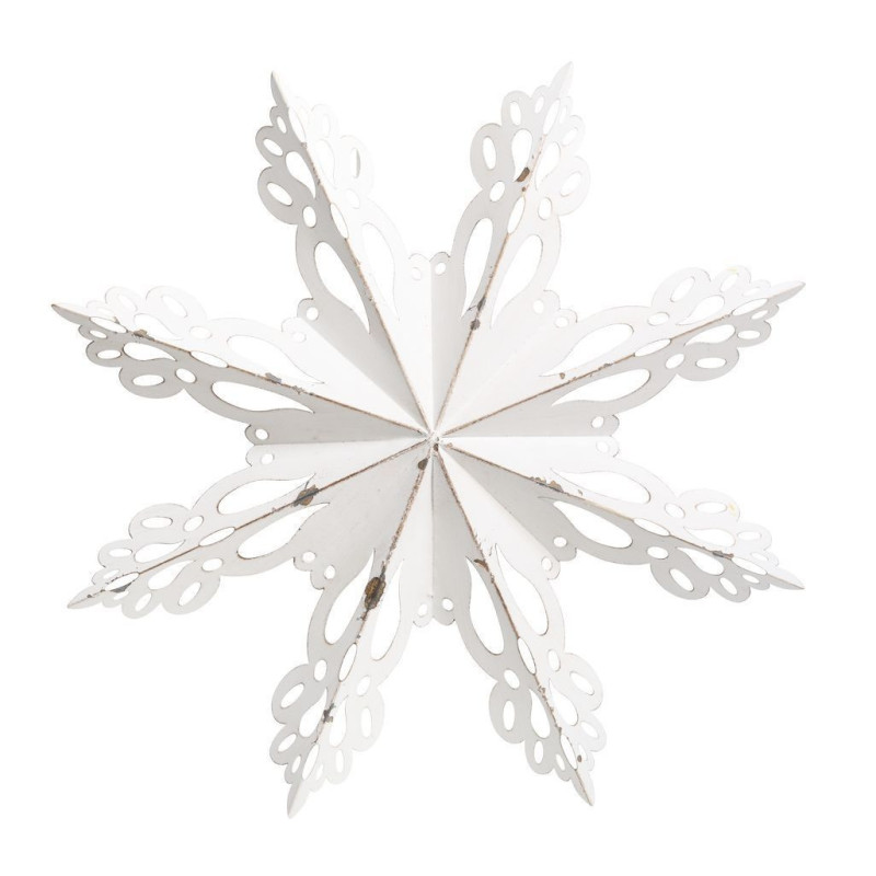 Bílá antik kovová nástěnná dekorace sněhová vločka Snowflake - 43*6 cm