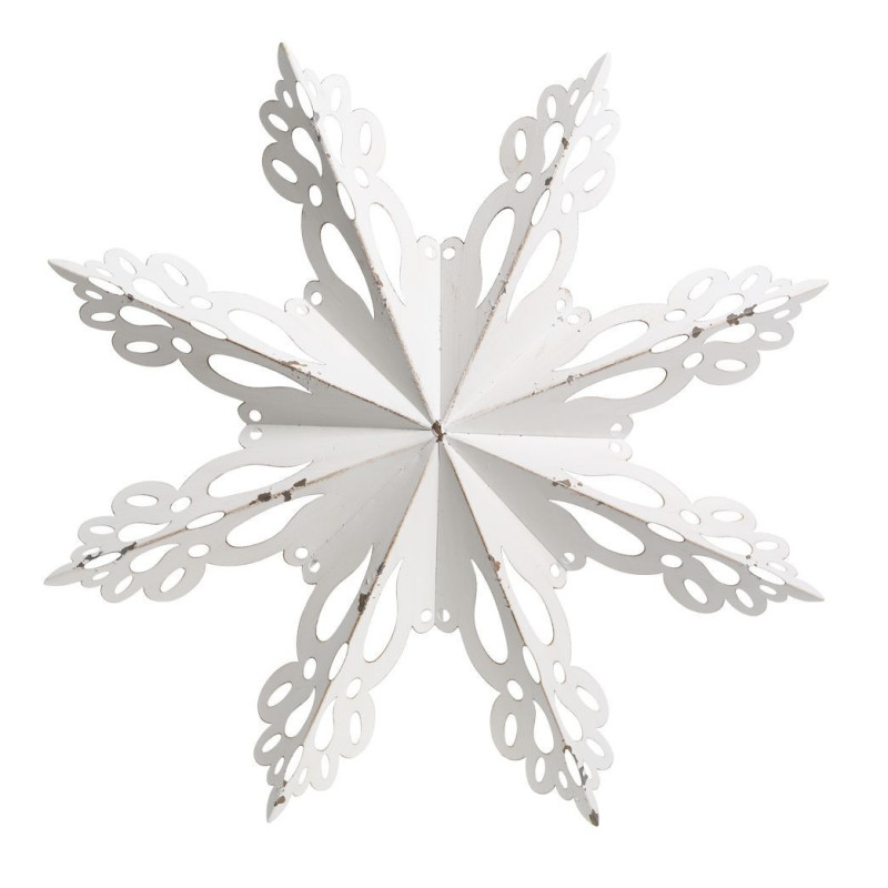 Bílá antik kovová nástěnná dekorace sněhová vločka Snowflake - 53*6 cm