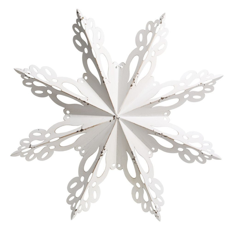 Bílá antik kovová nástěnná dekorace sněhová vločka Snowflake - 63*6 cm