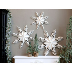 Bílá antik kovová nástěnná dekorace sněhová vločka Snowflake - 63*6 cm
