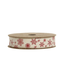 Krémová bavlněná stuha s vločkami Snowflake - 1,5cm x 5 m